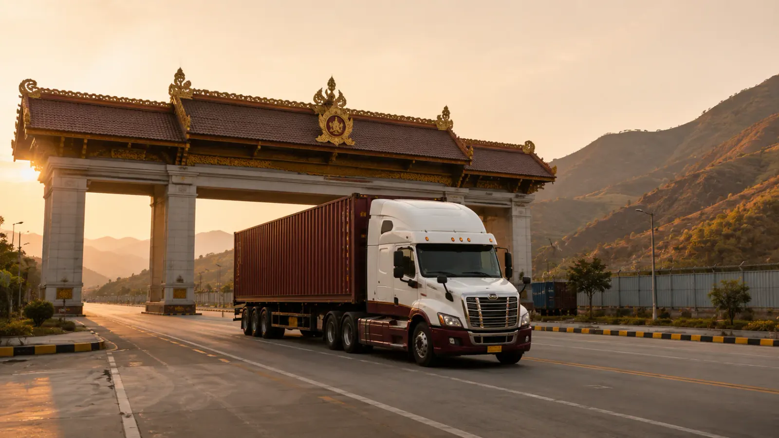 Xe đầu kéo container trên tuyến vận tải xuyên biên giới