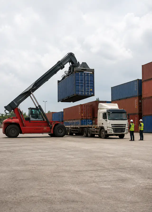 Thiết bị nâng hạ container tại bãi trung chuyển